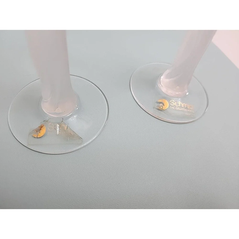 Schmid Folio Of France Hand Blown‎ Frosted Angel Candle Stick Set Of 2- Vintage